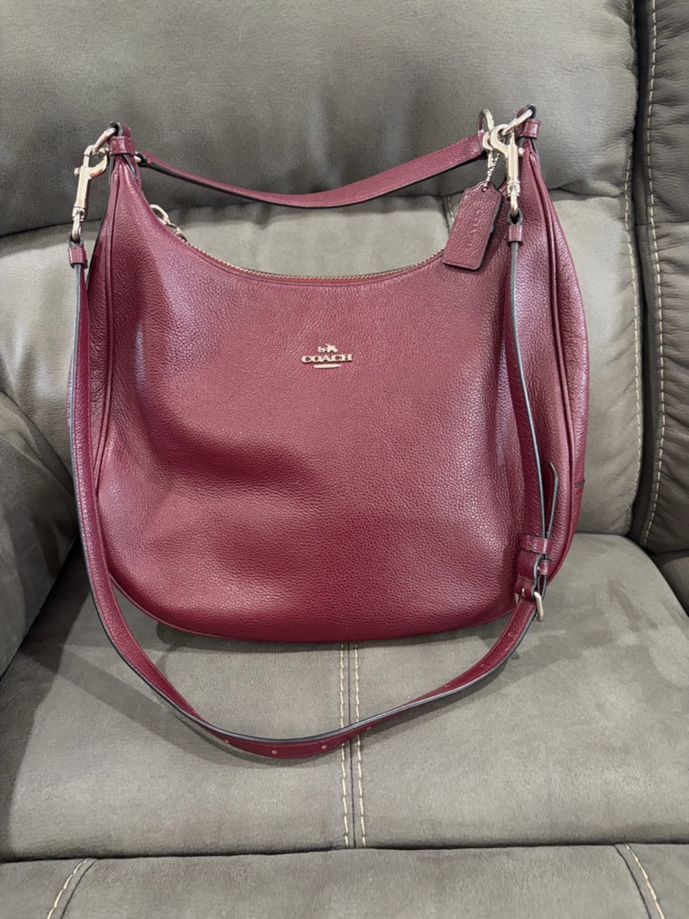 Coach Pebbled Leather Shoulder Hobo in Deep Burgundy